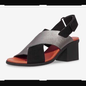Arche Vayest Leather & Suede Crisscross Two Tone Black Orange Sandals US 9 EU 40